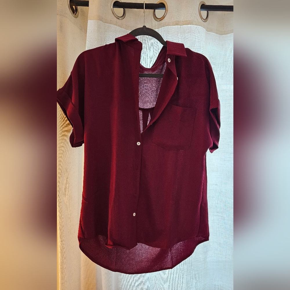Women's Burgundy Button-Up Top